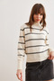 Turtleneck Cream Striped Knitwear Sweater - Kzk- 19000929 - 2