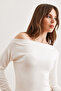 Women's Plain Ecru Striped Premium Soft Touch Boat Neck Stretchy Blouse Blz- 19002448 - 3