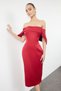 Dark Red Bodycon Carmen Collar Satin Woven Evening Dress Night Graduation Dress Tprss24El00287 - 2