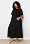 Siyah Midi %100 Pamuk Örme T-shirt Elbise TBBSS24AH00067 - 2