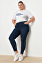 Koyu Mavi Yüksek Bel Esnek/Stretch Büyük Beden Skinny Jeans TBBAW23JE00000 - 6
