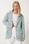 Women's Green Double Breasted Lapel Long Faux Fur Coat Fn03434