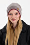 Women's Gray Fleece Outer, Burgundy Cotton Inside, Double Color Double Layer Foldable Soft Beanie - 4