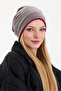 Women's Gray Fleece Outer, Burgundy Cotton Inside, Double Color Double Layer Foldable Soft Beanie - 2