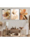 WONDERSCAPE ORANGE-CREAM SOFT COLOR FLOWER LEAF SET 2 FRAMED GLASS TABLE 3-PIECE VERTICAL