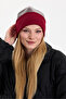 Women's Gray Fleece Outer, Burgundy Cotton Inside, Double Color Double Layer Foldable Soft Beanie - 7