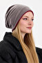 Women's Gray Fleece Outer, Burgundy Cotton Inside, Double Color Double Layer Foldable Soft Beanie - 3