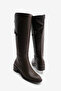 Women's Belt Accessory Side Zipper Heeled Boots Samole Brown