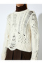 X Selected by Şahika Ercümen - Long Sleeve Crew Neck Stone Embellished Openwork Knit Sweater - 5