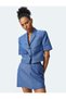 Slim Fit Pocketed Buttoned Double Breasted Short Sleeve Crop Jacket - 2