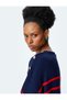 Button Detailed Striped Oversize Knitwear Sweater