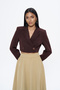 Double Breasted Crop Blazer Jacket Brown - 3