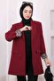 Burgundy Double Breasted Collar Pocket Blazer Jacket