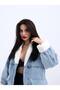 معطف نسائي من Fame Denim Teddy مقاس كبير باللون الأزرق الجليدي - 3
