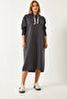 Women's Anthracite Hooded Basic Long Sweat Dress 8074 60351328 - 2
