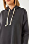 Women's Anthracite Hooded Basic Long Sweat Dress 8074 60351328 - 5