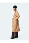 Double Breasted Long Stitched Coat with Applique Pockets and Belt Detail - 2