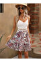 Women's Sleeveless Rope Strap Laced Front V-Neck Floral Printed Single Jersey Dress - 3