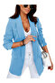 Women's Long Sleeve Collared Woven Blazer Fabric Jacket with Pockets - 4