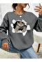 Women's Long Sleeve Crew Neck Cat Print Viscose Two Thread Blouse - 3
