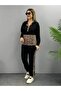    Women's Long Sleeve Leopard Detail Sweat and Leopard Stripe Detail Trousers Double Set