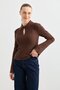 10637 Polo Neck Buttoned Corded Fabric Knitwear Sweater