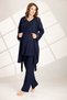 Women's Navy Blue Lace Design Short Sleeve 100% Cotton Maternity Maternity Dressing Gown Pajamas Set Set - 2
