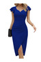 Women's Short Sleeve Heart Collar Side Gather Detail Midi Imported Crepe Dress - 5