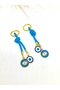 Glass Round Eye Car Mirror Ornament Car Charm and Blue Drawstring Keychain Set - 2