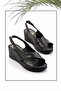 Black Leather Women's Wedge Heeled Shoes K05466057003
