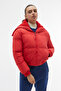 Women's Red Fur Collared Crop Puffer Coat - 3