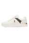 Women's White Low-Top Sneakers - Classic Style with Dark Brown Accent and Gold Logo Detail - 2