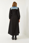 Women's Blue Black Denim Garnished Long Flared Dress 60351248 - 7