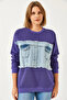 Women's Purple Double Pocket Denim Sweatshirt 8155 60351339 - 2