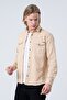 Men's Beige Slim Fit Pocketed Lycra Denim Shirt