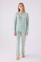Women's Nile Green V-Neck Long Sleeve Pocketed Pajama Set, Viscose Woven - 3