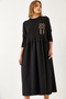 Women's Black Pocket Embroidered Long Dress 8099 60351364 - 5