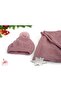 Dusty Rose Plain Pompom Patterned Women's Scarf and Beanie Set - 2