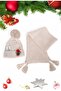 Cream Animal Embroidered 1-8 Years Old Children's Scarf and Beanie Set