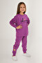 Rolypoly Girl's Crew Neck Printed Winter Regular Fit Purple Tracksuit Set Rp3261-C-V1 - 2