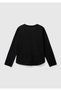 Girl's Black Long Sleeve T-Shirt with Sequin Print on the Front and Round Hem Detail - 2