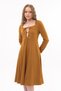 Apsen Women's Mustard Chest Tie Detailed Long Sleeve Seasonal Midi Dress 4421-110 - 6