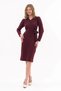 Apsen Women's Burgundy V-Neck Tricot Dress with Belt Detail, Winter Midi Length Dress 4452-110 - 5