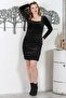 Black Square Neck Long Sleeve Side Shirred Casual Velvet Fitted Knitted Dress 100 45 - 5