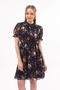 Apsen Women's Black Floral Print Tie Neck Above Knee Chiffon Dress 4438-100 - 6