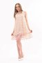 Apsen Women's Color Beige Gathered Detailed V-Neck Midi Length Printed Floral Chiffon Dress 4326/95 - 2