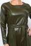 Apsen Women's Khaki Crew Neck Leather Look Winter Dress with Tie Detail 4357-100 - 6