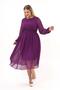 Apsen Women's Purple Crew Neck Long Sleeve Detailed Midi Length Chiffon Dress 4466/120 - 2