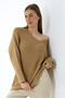 Women's Brown Oversize Casual V-Neck Knitwear Sweater - 3