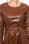 Apsen Women's Tan Crew Neck Leather Look Winter Dress with Tie Detail 4357-100 - 6